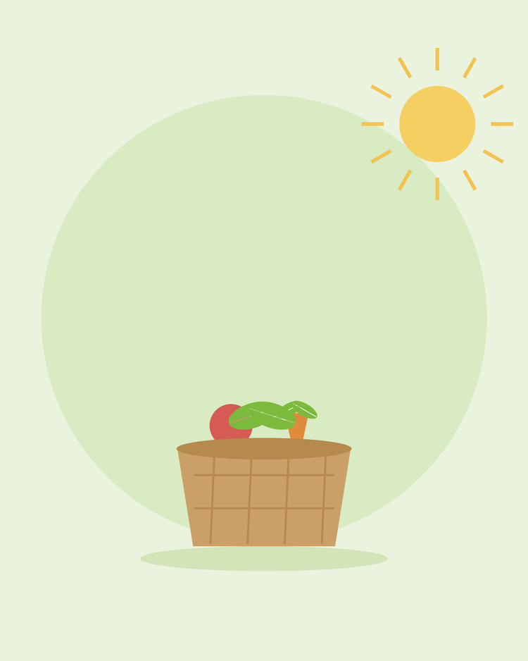 Platt illustration av en korg med nyskördade grönsaker — skörda och förvara din skörd, från SeedsChoice