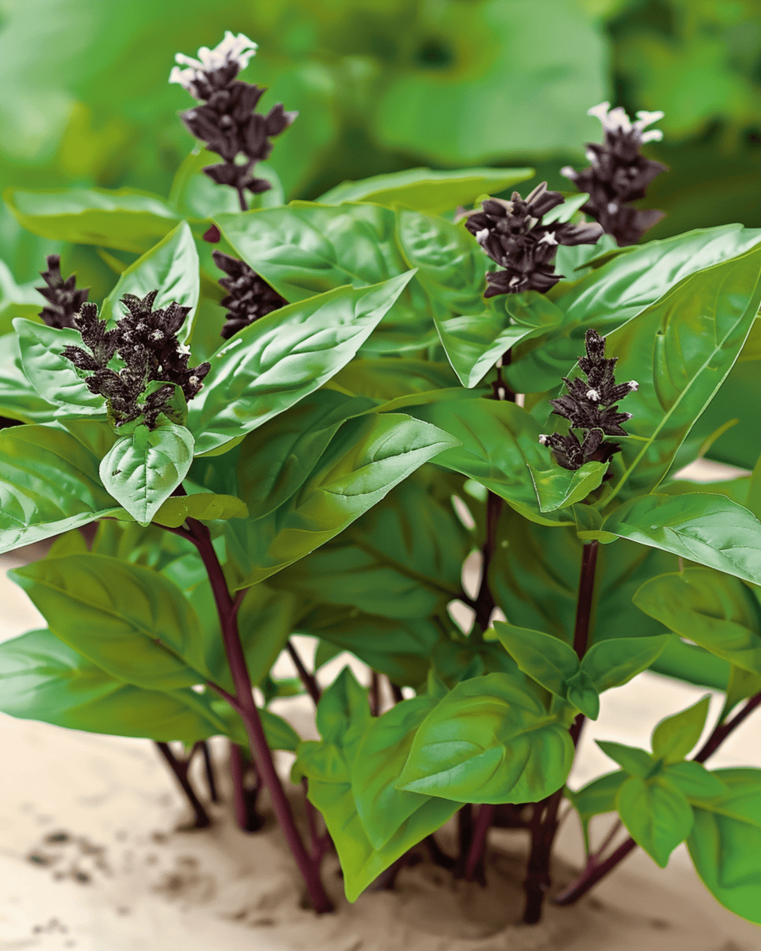 Thailändsk basilika (Ocimum basilicum) odlad från frö — en enkel ört för nybörjare