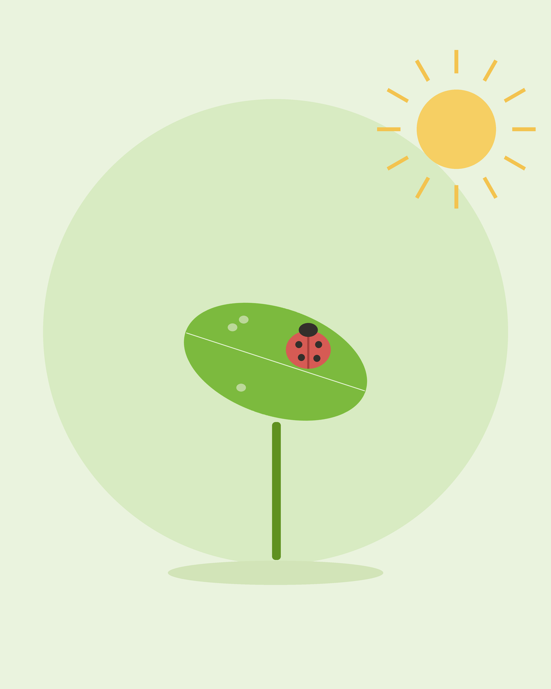 Platt illustration av en nyckelpiga på ett blad omgiven av bladlöss — bekämpning av vanliga trädgårdsskadedjur, från SeedsChoice