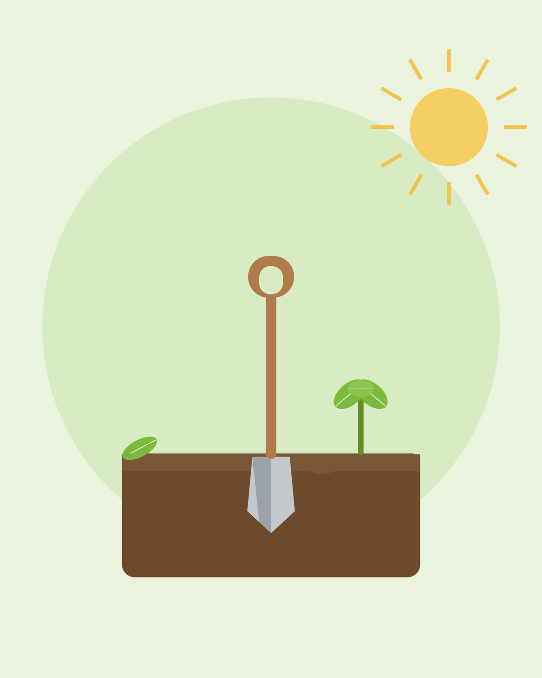 Platt illustration av en spade i förberedd jord med en planta — förbereda din odlingsjord, från SeedsChoice