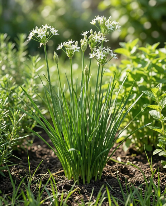 Vitlöksgräslök (Allium tuberosum) – ekologiska frön till flerårig ört från SeedsChoice