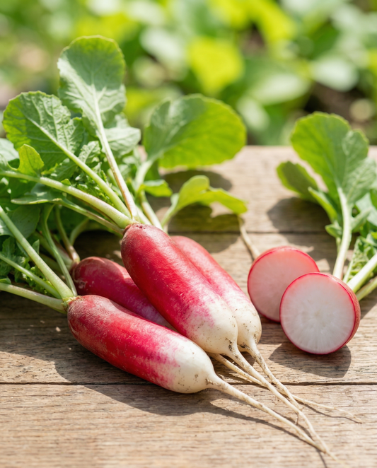 Rädisa French Breakfast (Raphanus sativus) – ekologiska ettåriga grönsaksfrön från SeedsChoice