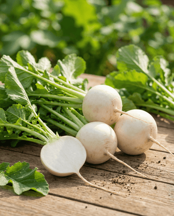 Trädgårdsrova Platte Witte Mei (Brassica rapa) – ekologiska ettåriga grönsaksfrön från SeedsChoice