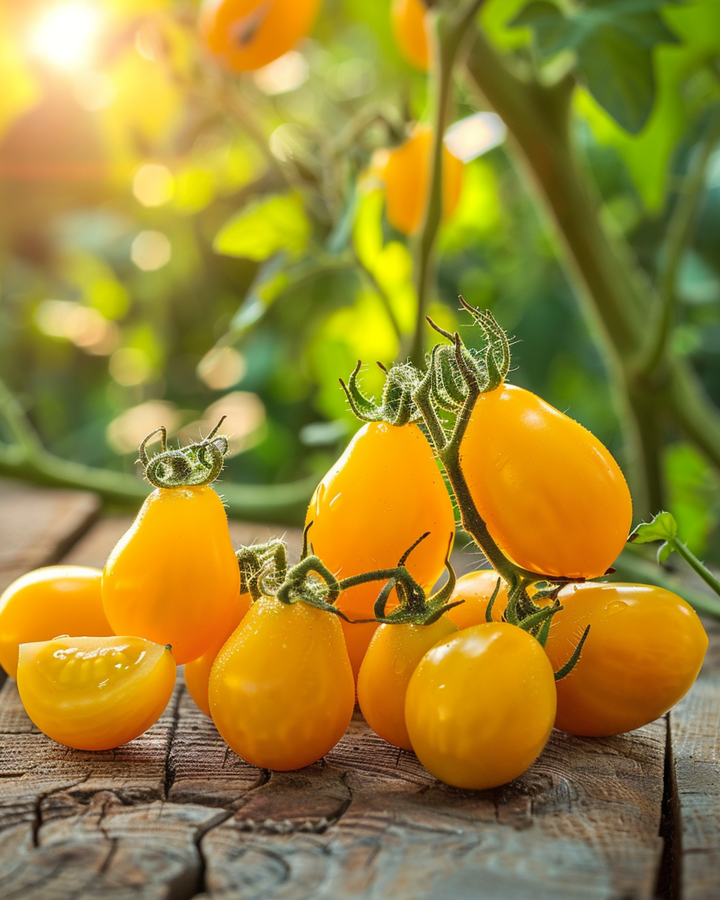 Körsbärstomat gulfärgad päronformad frön (Solanum lycopersicum) – ekologisk ettårig grönsak