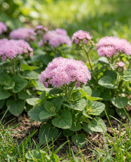 Flossblomma Pink Ball (Ageratum houstonianum) – ettåriga blomsterfrön från SeedsChoice
