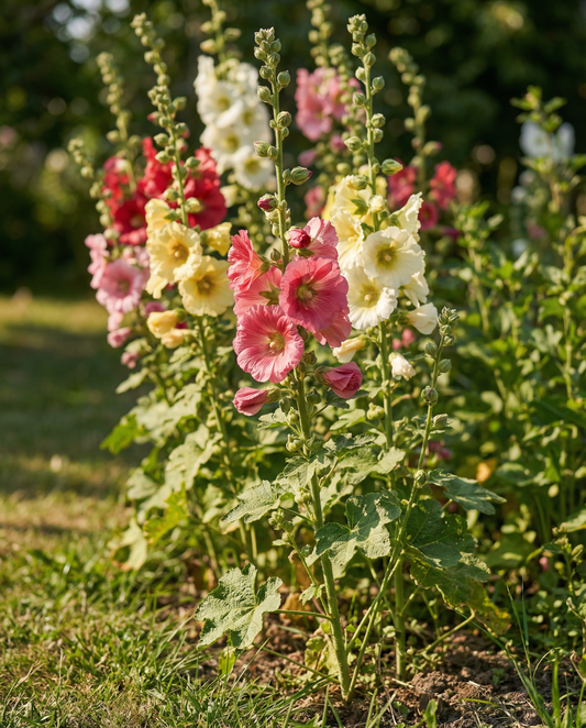 Stockros Summer Carnival (Alcea rosea) – ettåriga frön från SeedsChoice