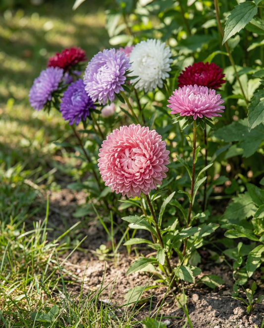 Aster Pompon Mixed (Callistephus chinensis) – ettårig blandning frön från SeedsChoice
