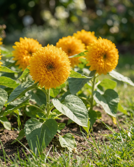 Solros Sungold Double Flowered Dwarf (Helianthus annuus) – frön för ettåriga blommor från SeedsChoice