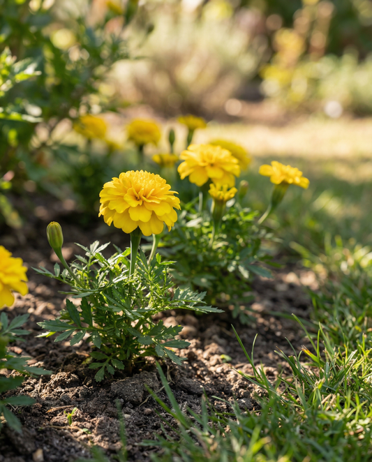 Franska ringblomma Petite Yellow (Tagetes patula) – ettåriga blomsterfrön från SeedsChoice