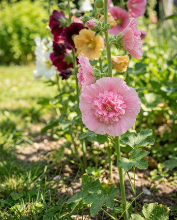 Stockros Chater Double Mixed (Alcea rosea) – tvåårig blandning frön från SeedsChoice