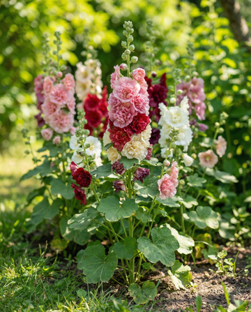 Stockros Antwerp Stars (Alcea rosea) – tvåårig blandning frön från SeedsChoice