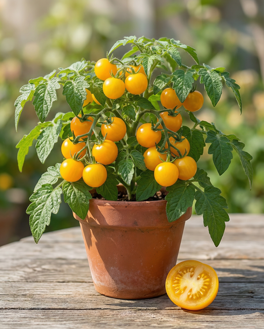 Dvärg körsbärstomat Gourmandise Yellow (Solanum lycopersicum) – ettåriga grönsaksfrön från SeedsChoice