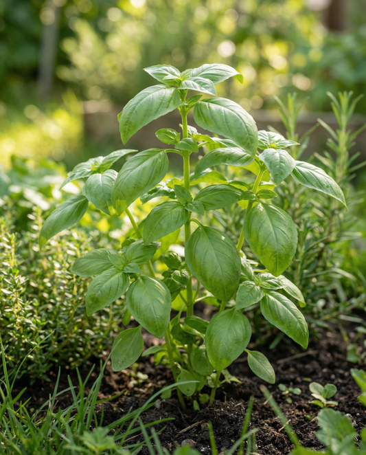 Storbladsbasilika Large Leaved (Ocimum basilicum) – ettåriga frön från SeedsChoice