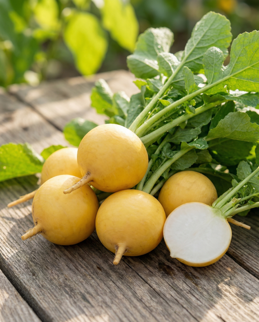 Rädisa Zlata gul rund (Raphanus sativus) – ettårliga grönsaksfrön från SeedsChoice