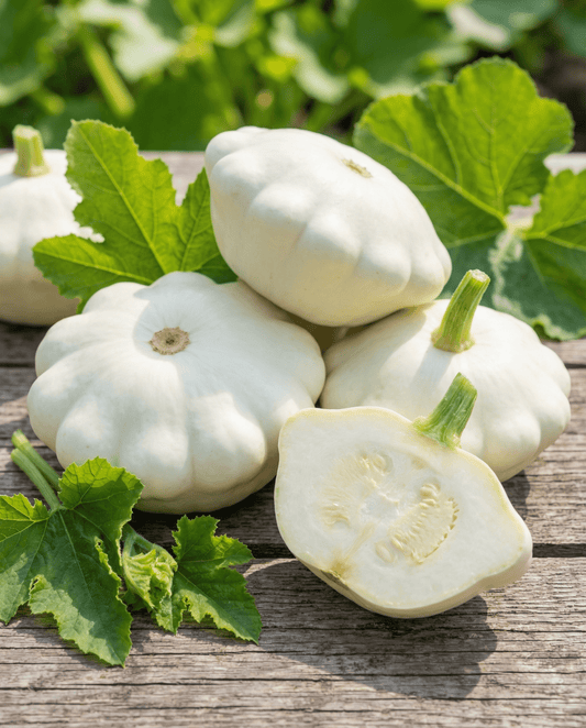 Custard White Squash (Cucurbita pepo) – ettåriga grönsaksfrön från SeedsChoice