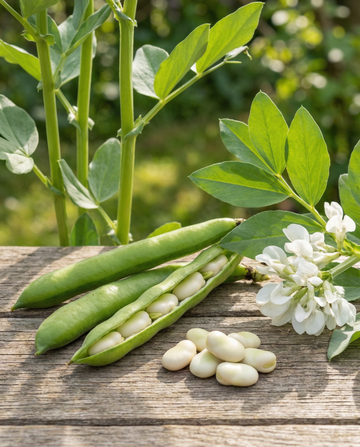 Bondböna Threefold White (Vicia faba) – ettåriga grönsaksfrön från SeedsChoice