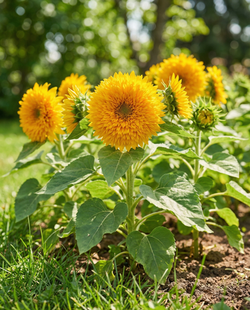 Solros Sungold Double Dwarf (Helianthus annuus) – ettåriga blomsterfrön från SeedsChoice