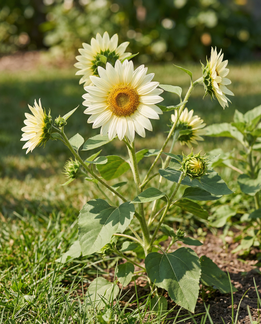 Solros White Sun F1 Petals (Helianthus annuus) – ettåriga blomsterfrön från SeedsChoice