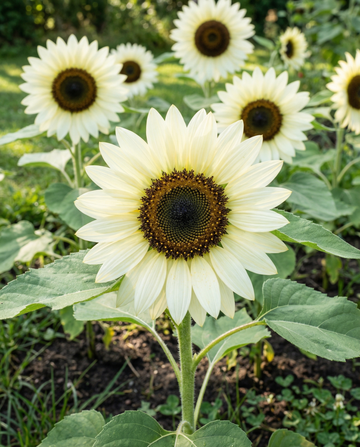 Solros White Moon F1 (Helianthus annuus) – ettåriga blomsterfrön från SeedsChoice