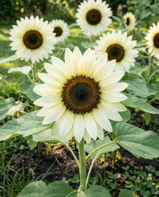 Solros White Moon F1 (Helianthus annuus) – ettåriga blomsterfrön från SeedsChoice