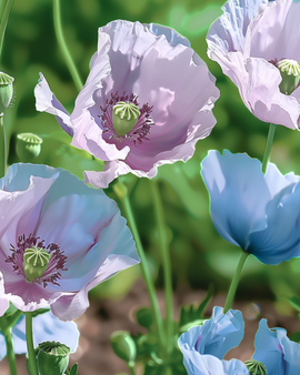 Vallmofrön blå ettåriga blommor 90 cm höga
