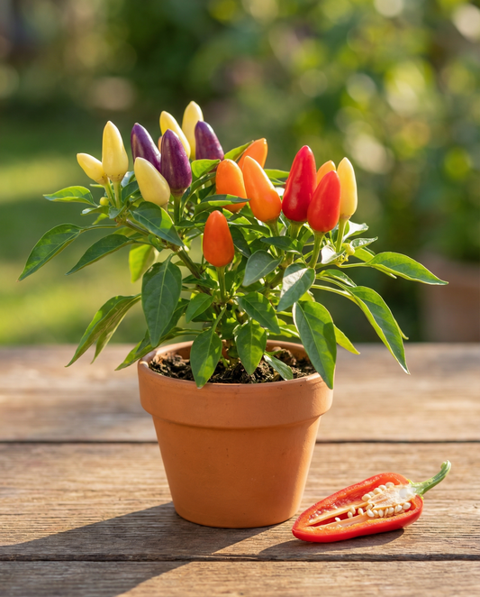 Prydnadspeppar Dwarf Mixed (Capsicum annuum) – grönsaksfrön från SeedsChoice