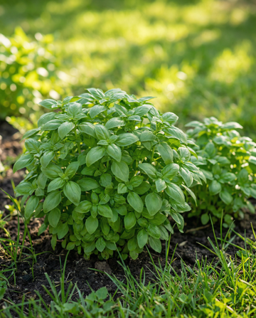 Basilika Bush Ball (Ocimum basilicum) – ettårig örtfrö från SeedsChoice