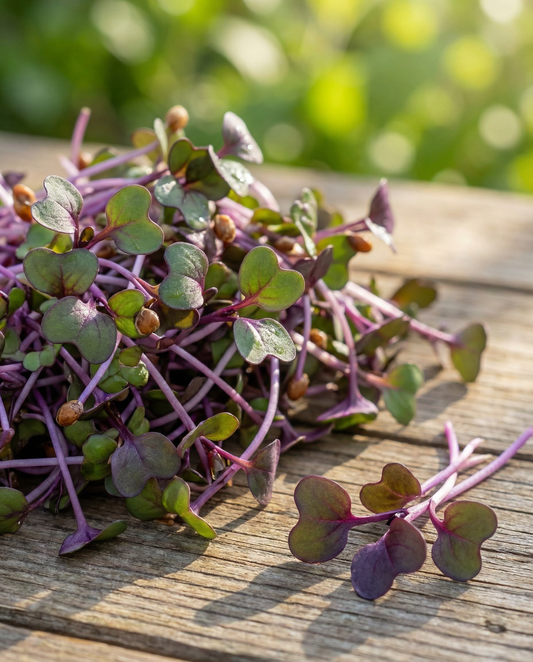 Groddar av lila kålrabi (Brassica oleracea) – ekologiska ettåriga groddfrön från SeedsChoice