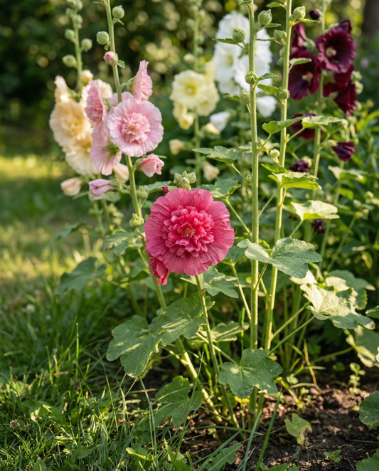 Stockros Doppia Multicolor (Alcea rosea) – flerårig blandning frön från SeedsChoice