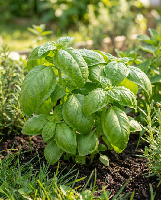 Basilika Bolloso Napoletano (Ocimum basilicum) – ettårig örtfrö från SeedsChoice