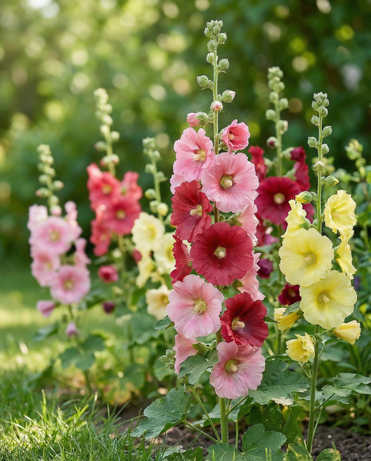 Stockros Summer Carnival (Alcea rosea) – ettåriga frön från SeedsChoice