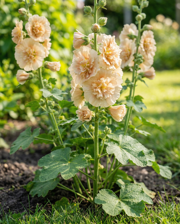 Stockros Majorette Champagne (Alcea rosea) – ettåriga frön från SeedsChoice