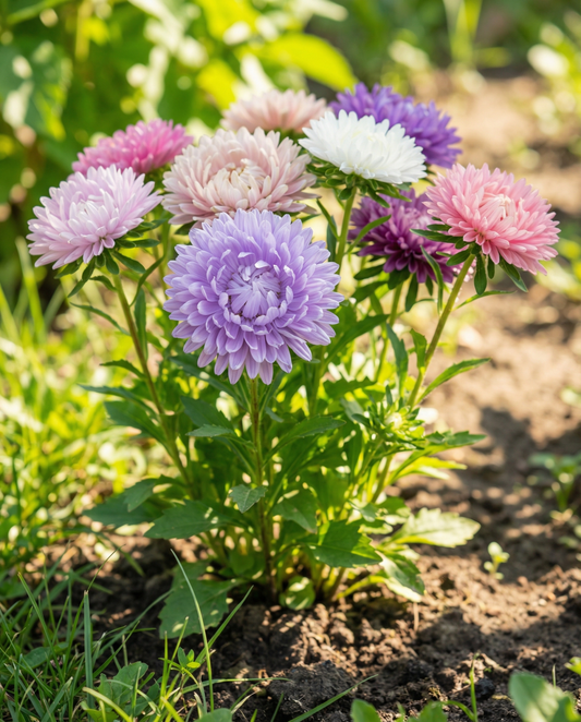 Aster Dwarf Mixed (Callistephus chinensis) – frön för ettårig blandning från SeedsChoice