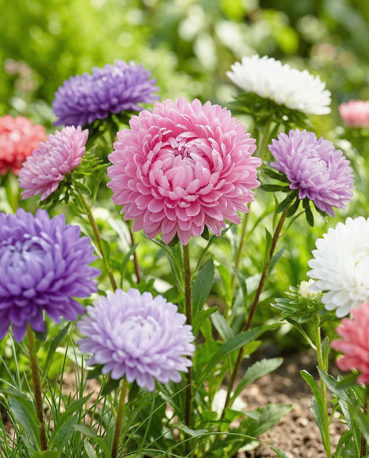 Aster Paeony Flowered Mixed (Callistephus chinensis) – ettåriga blomsterfrön från SeedsChoice