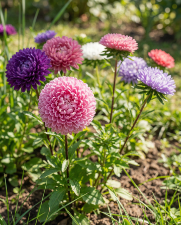 Aster Pompon Mixed (Callistephus chinensis) – ettårig blandning frön från SeedsChoice