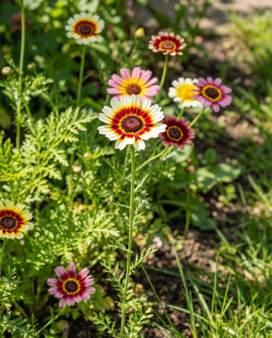 Blandade färger (Chrysanthemum carinatum) – frön för ettårig blandning från SeedsChoice