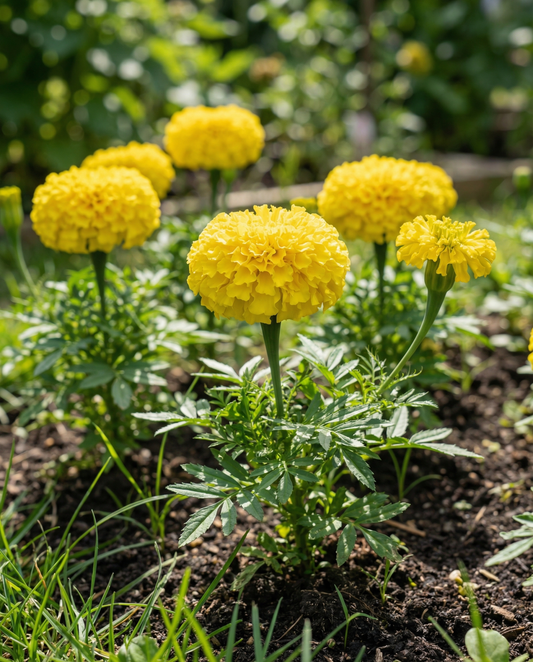 Afrikansk studentblomma Yellow Supreme (Tagetes erecta) – frön för ettåriga blommor från SeedsChoice