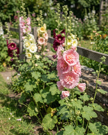Stockros Chater Double Mixed (Alcea rosea) – tvåårig blandning frön från SeedsChoice