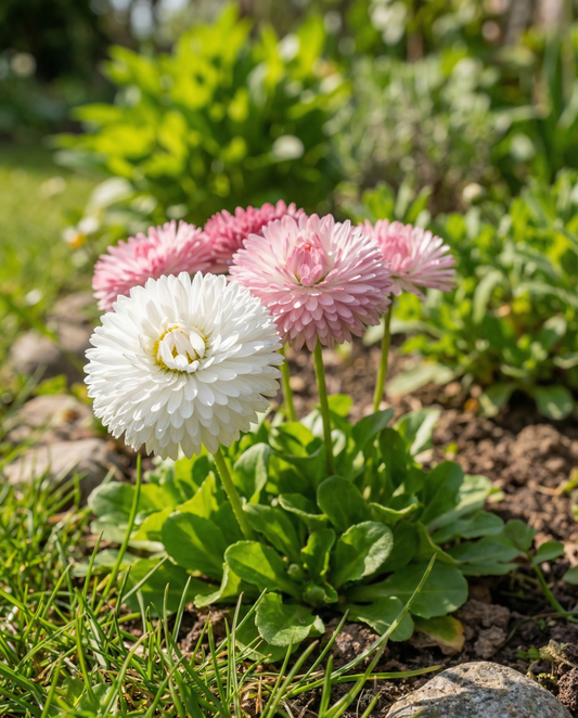 Tusensköna storblommig blandad (Bellis perennis) – tvååriga blomsterfrön från SeedsChoice