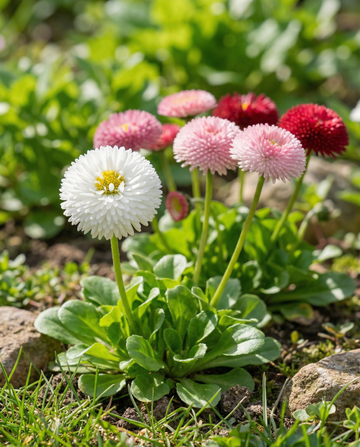 Tusensköna Mixed Pomponette (Bellis perennis) – tvååriga blomsterfrön från SeedsChoice