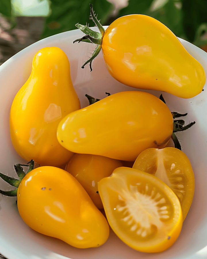 Yellow Pear körsbärstomat frön (Solanum lycopersicum) – ettårig grönsak