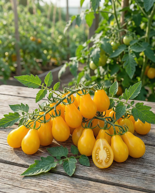 Yellow Pear körsbärstomat (Solanum lycopersicum) – ettåriga grönsaksfrön från SeedsChoice