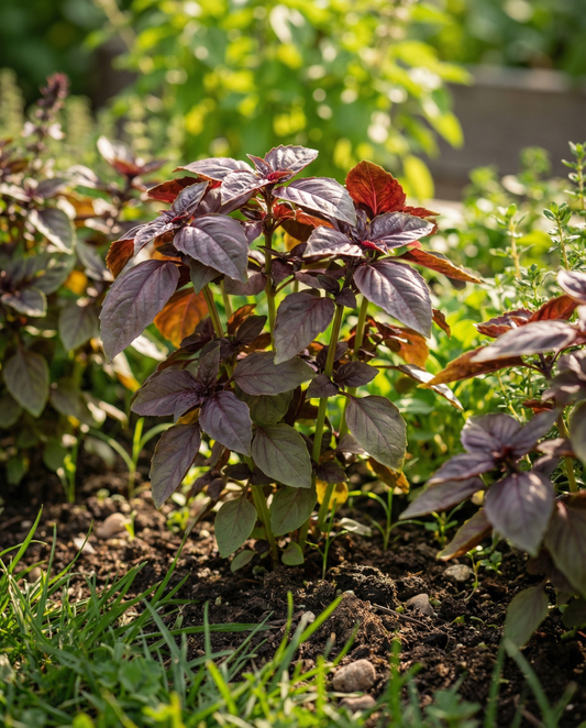 Söt basilika Red Lizzy (Ocimum basilicum) – ettåriga örtfrön från SeedsChoice