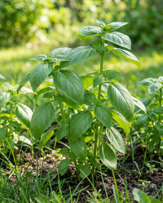 Storbladsbasilika Large Leaved (Ocimum basilicum) – ettåriga örtfrön från SeedsChoice