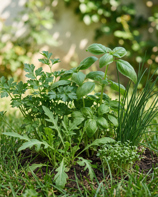 Blandning Kulinarisk Blend Basilika Persilja Gräslök Rucola Krasse – ettåriga örtfrön från SeedsChoice