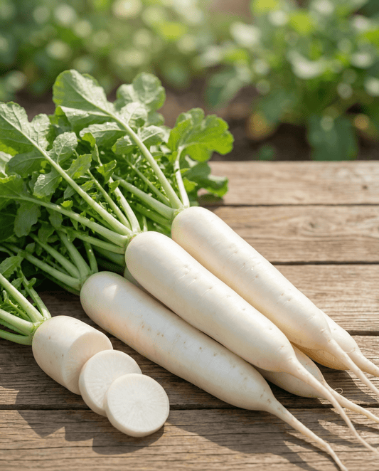 White Icicle rädisfrön (Raphanus sativus) – ettårig grönsak från SeedsChoice