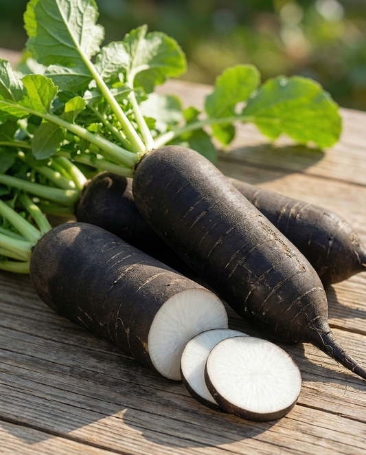 Vinterrädisa Noir Long Poids Dhorloge (Raphanus sativus) – frön för ettårig grönsak från SeedsChoice