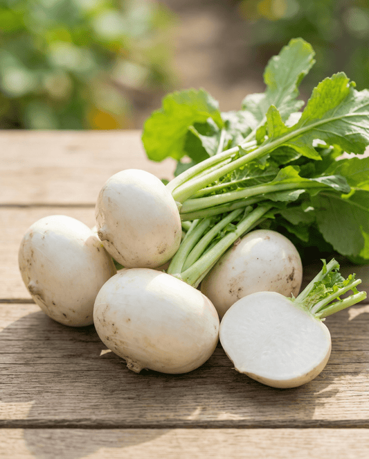 Trädgårdsrova Platte Witte Mei (Brassica rapa) – ettåriga grönsaksfrön från SeedsChoice