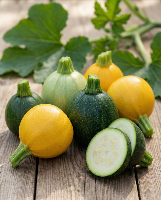 Rund zucchini F1 Mixed Colours (Cucurbita pepo) – ettårig blandning frön från SeedsChoice