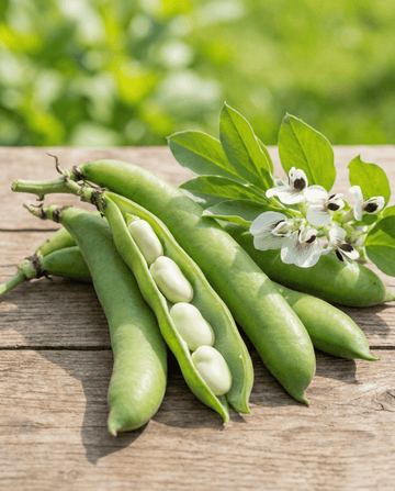 Bondböna Threefold White (Vicia faba) – ettåriga grönsaksfrön från SeedsChoice